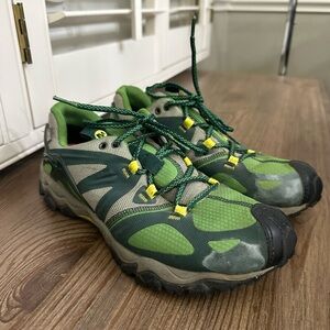 Merrell Green and Yellow Athletic Shoes with Rugged Design